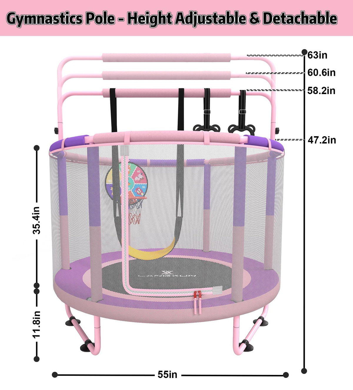 60" 6-in-1 Kids Trampoline, 5ft Mini Toddler Trampoline for Girls Boys