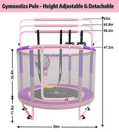 60" 6-in-1 Kids Trampoline, 5ft Mini Toddler Trampoline for Girls Boys