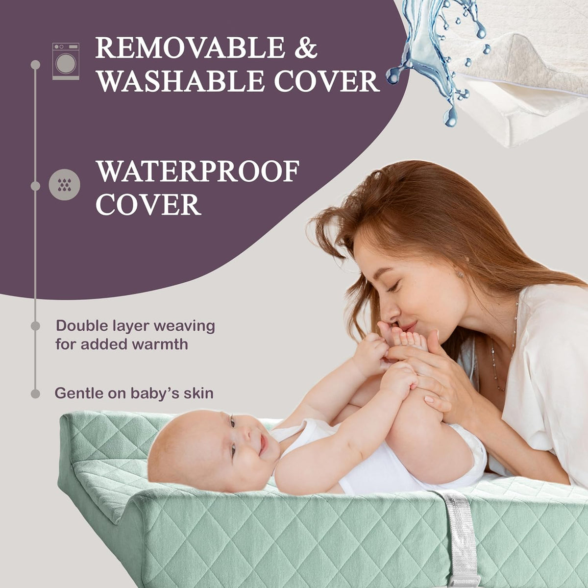 Organic Cotton Contoured Baby Changing Pad w/Waterproof Foam Mattress, Includes Soft, Removable &