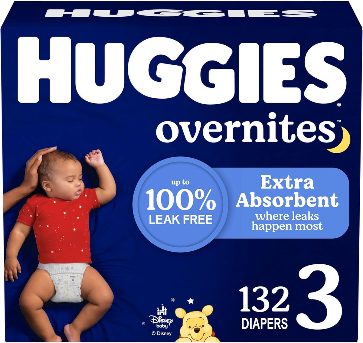 Huggies Size 3 Overnites Baby Diapers: Overnight Diapers, Size 3 (16-28 lbs), 132 Ct (2 Packs of
