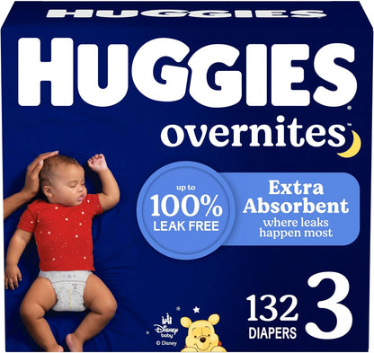 Huggies Size 3 Overnites Baby Diapers: Overnight Diapers, Size 3 (16-28 lbs), 132 Ct (2 Packs of