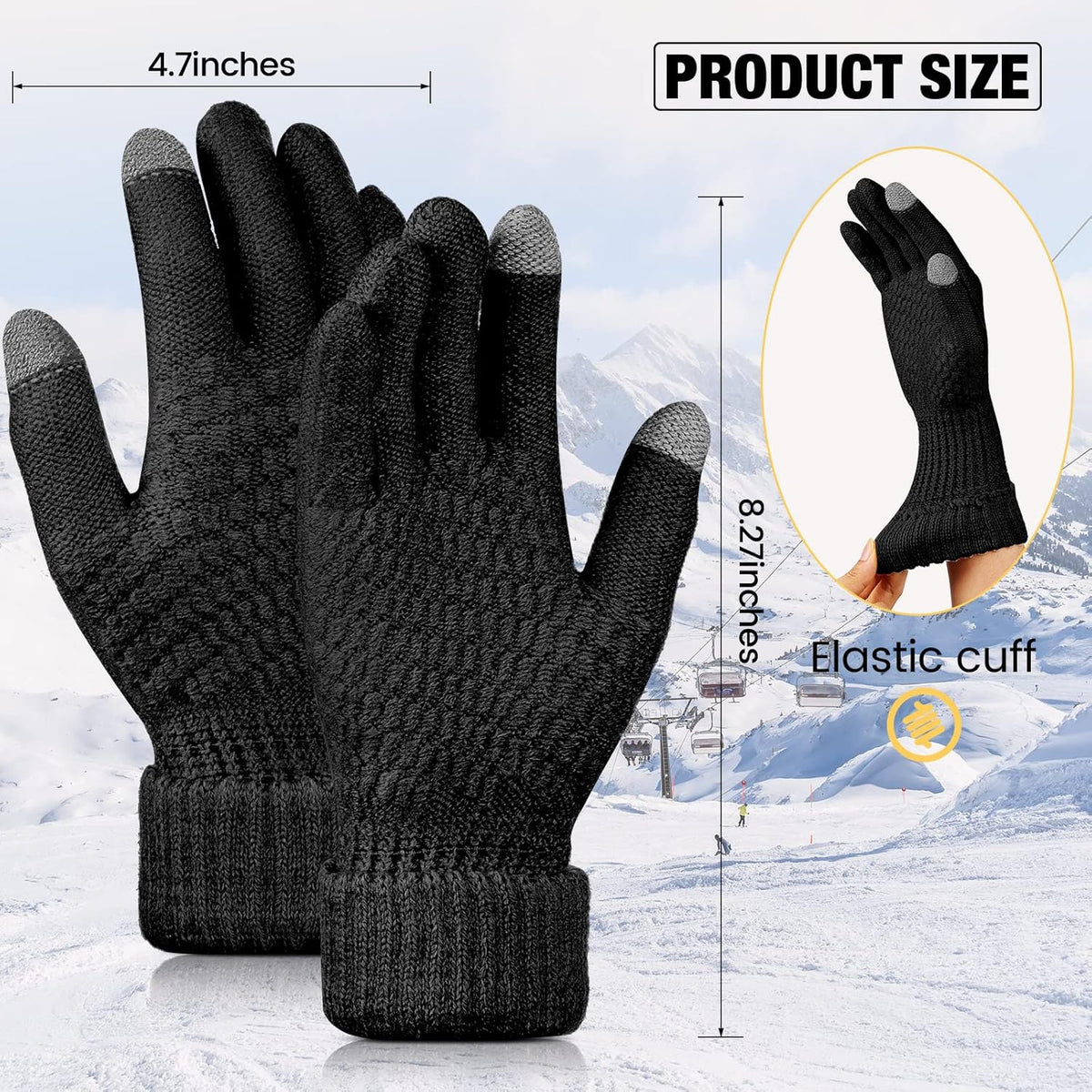 Geyoga 2 Pairs Women's Winter Touch Screen Gloves Soft Warm Fleece Lined Knit Elastic Cuff Winter