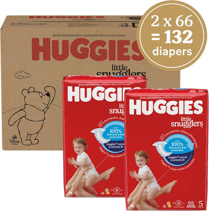 Huggies Size 5 Diapers, Little Snugglers Baby Diapers, Size 5 (27+ lbs), 132 Count (2 Packs of 66)
