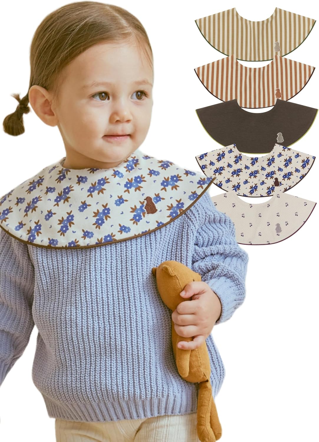 Konny Baby Bibs 5-Pack, 360 ° Rotate, Soft and Absorbent Bandana Drooling for Boys Girls baby
