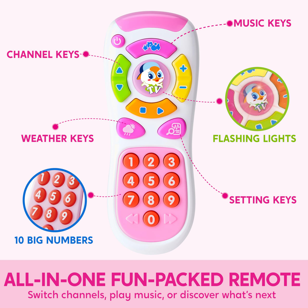 JOYIN Kids Learning Phone and Remote Toy, Pink Smartphone Toys with Music for Infants, Kids