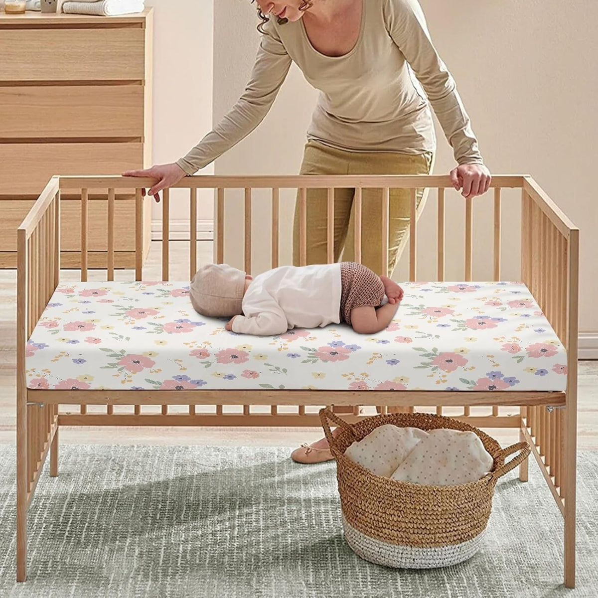 Dreamy Floral Print Fitted Crib Sheet Flower Baby Crib Sheet Fit Standard Crib and Toddler