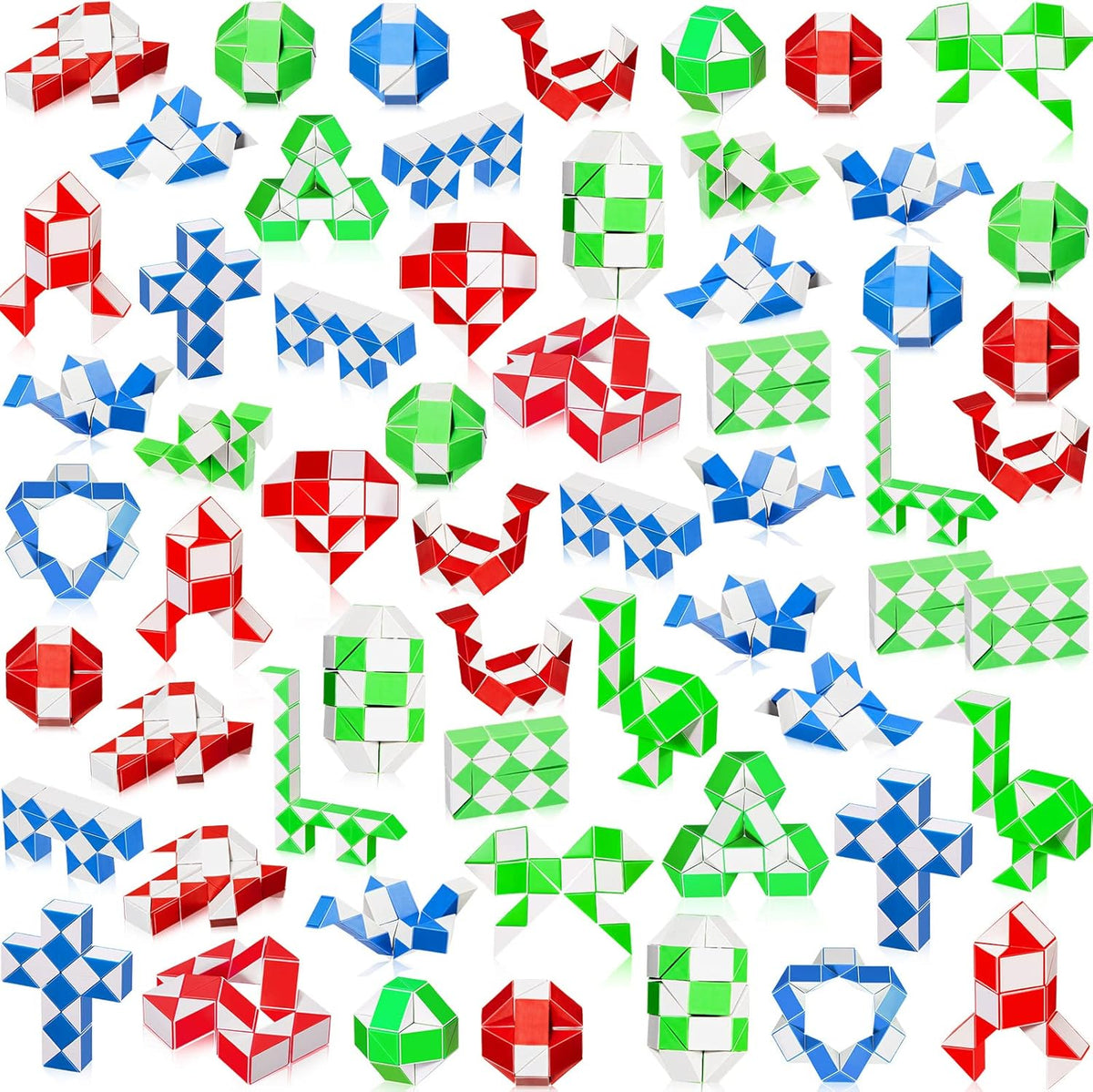 60 Pack Sensory Fidget Snake Cube 24 Blocks Twist Puzzles Toys Mini Snake Fidget Toy for Kids Teens