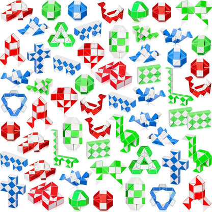 60 Pack Sensory Fidget Snake Cube 24 Blocks Twist Puzzles Toys Mini Snake Fidget Toy for Kids Teens