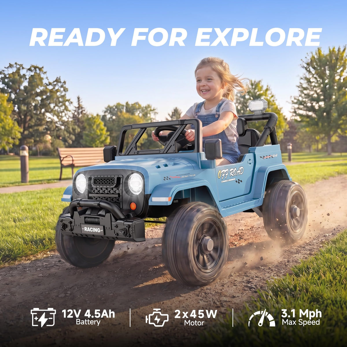 ARBELI 12V Electric Ride On Car, Toddler First Car, Blue