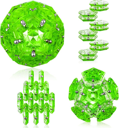 RoomyRoc Magnetic Fidget Sphere - Pentagons Magnets Balls - 12 Piece Set - Crystal Bright Green