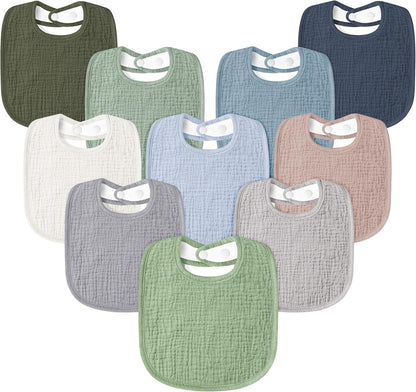 Susurration Muslin Baby Drool Bibs 10Pack Soft Square Adjustable Bandana Bibs for Unisex Baby Girls