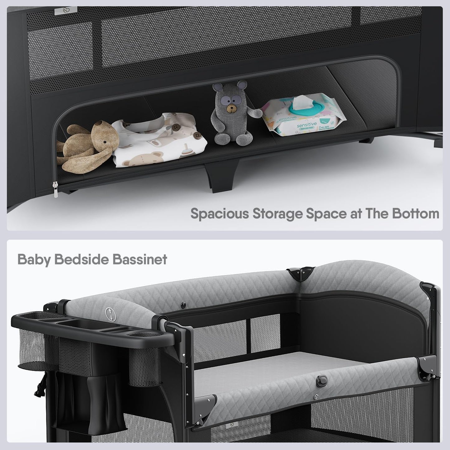 4 in 1 Baby Bassinet, Pack and Play, Bedside Crib Sleeper, Diaper Changer - Comes with Mattress