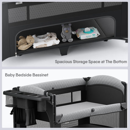 4 in 1 Baby Bassinet, Pack and Play, Bedside Crib Sleeper, Diaper Changer - Comes with Mattress