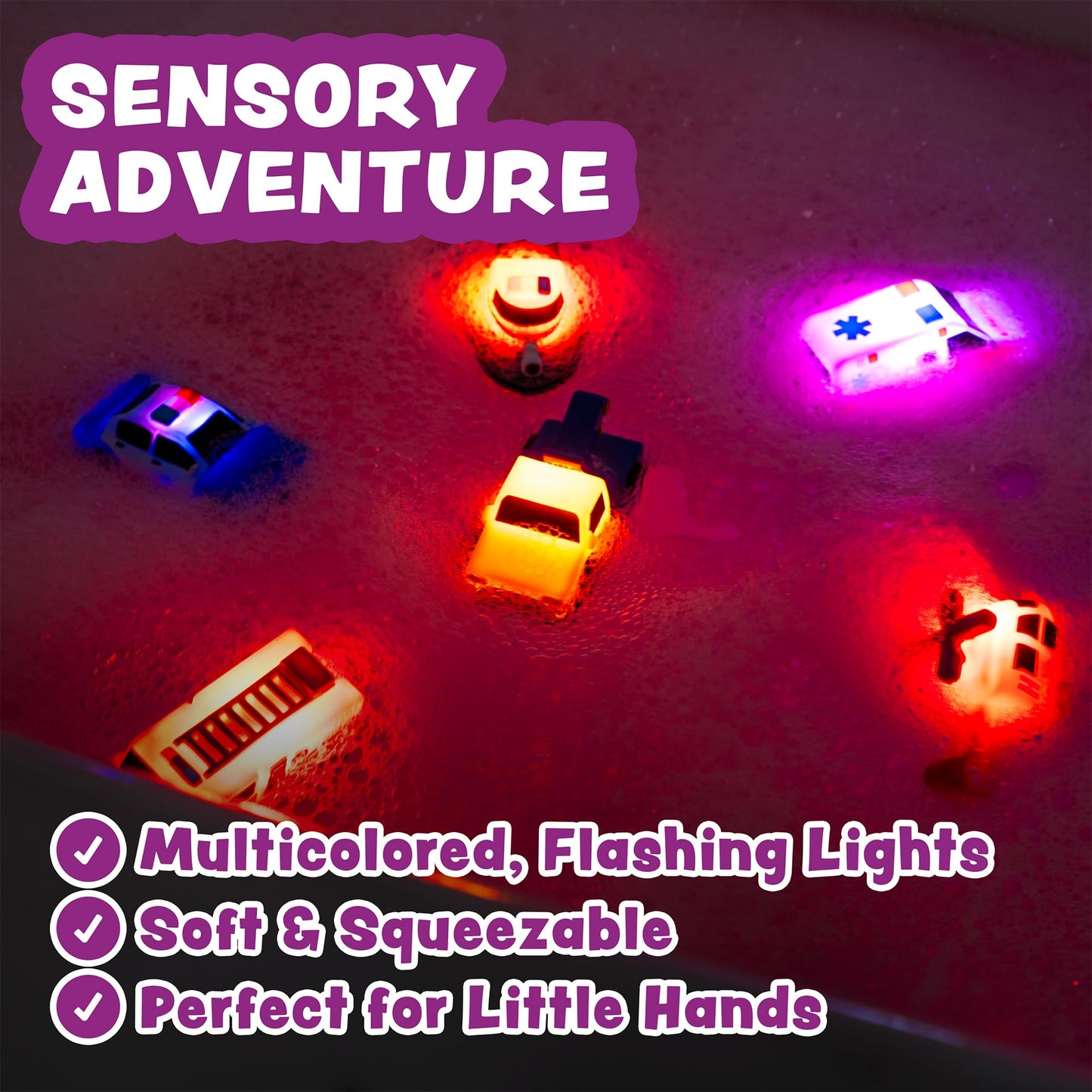 Tub Works® Emergency™ Cars Light Up Bath Toys, 6 Pack | Water-Activated Light Up Toys Flash &