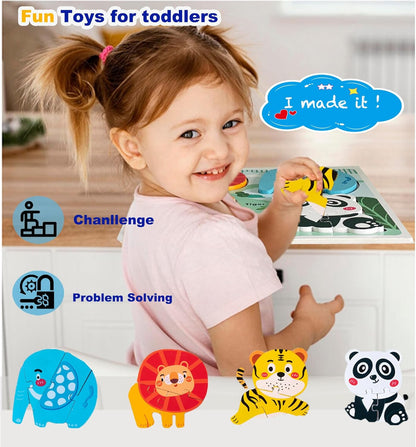 Zoo Safari Animal Toddler Puzzles Ages 1-3, Wooden Puzzles for Toddlers 2-4, Fun Educational Toys