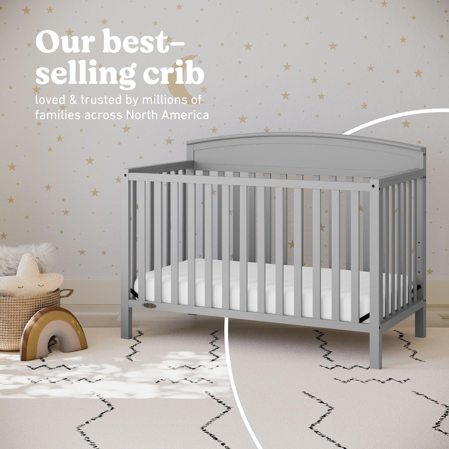 Graco Benton 5-in-1 Convertible Crib (Pebble Gray) – GREENGUARD Gold Certified, Converts from Baby