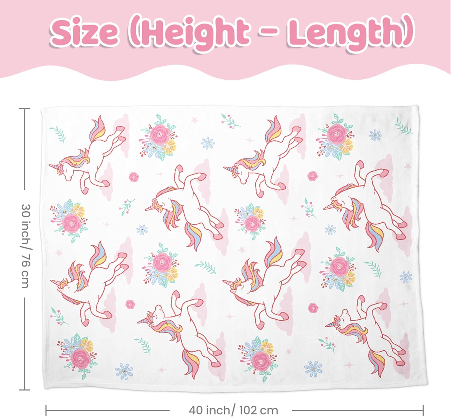 SANDJEST Unicorn Kid Blankets for Girls 30 x 40 - Throw Minky Blanket with Double Layer Dotted