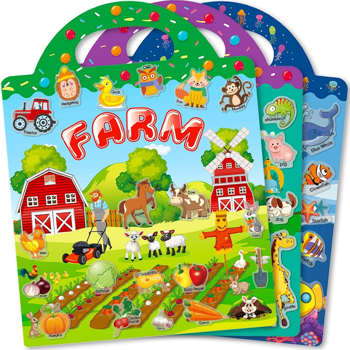 Reusable Sticker Books for Toddlers 1-3, 3 Sets Sticker Books for Toddlers 2-4 Years, Toddler