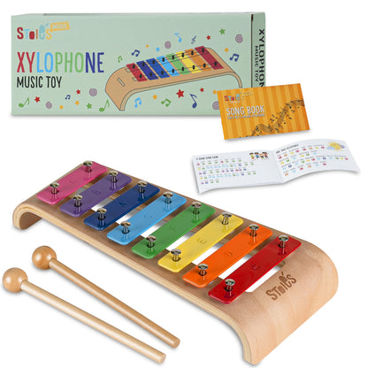 Stoie's Wooden Xylophone for Kids and Toddlers, Curved Design, 8 Notes of Rainbow Color, Tuned