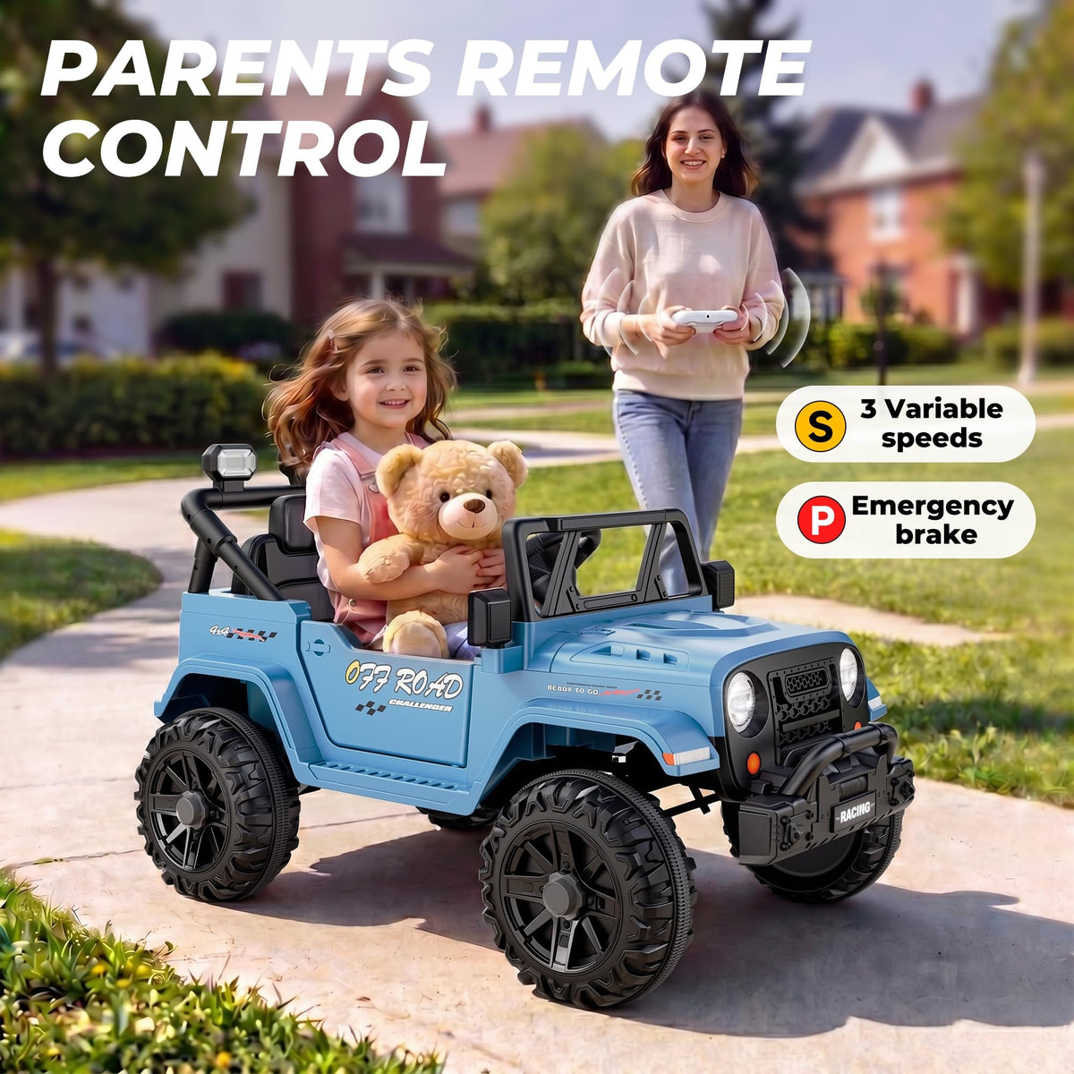 ARBELI 12V Electric Ride On Car, Toddler First Car, Blue