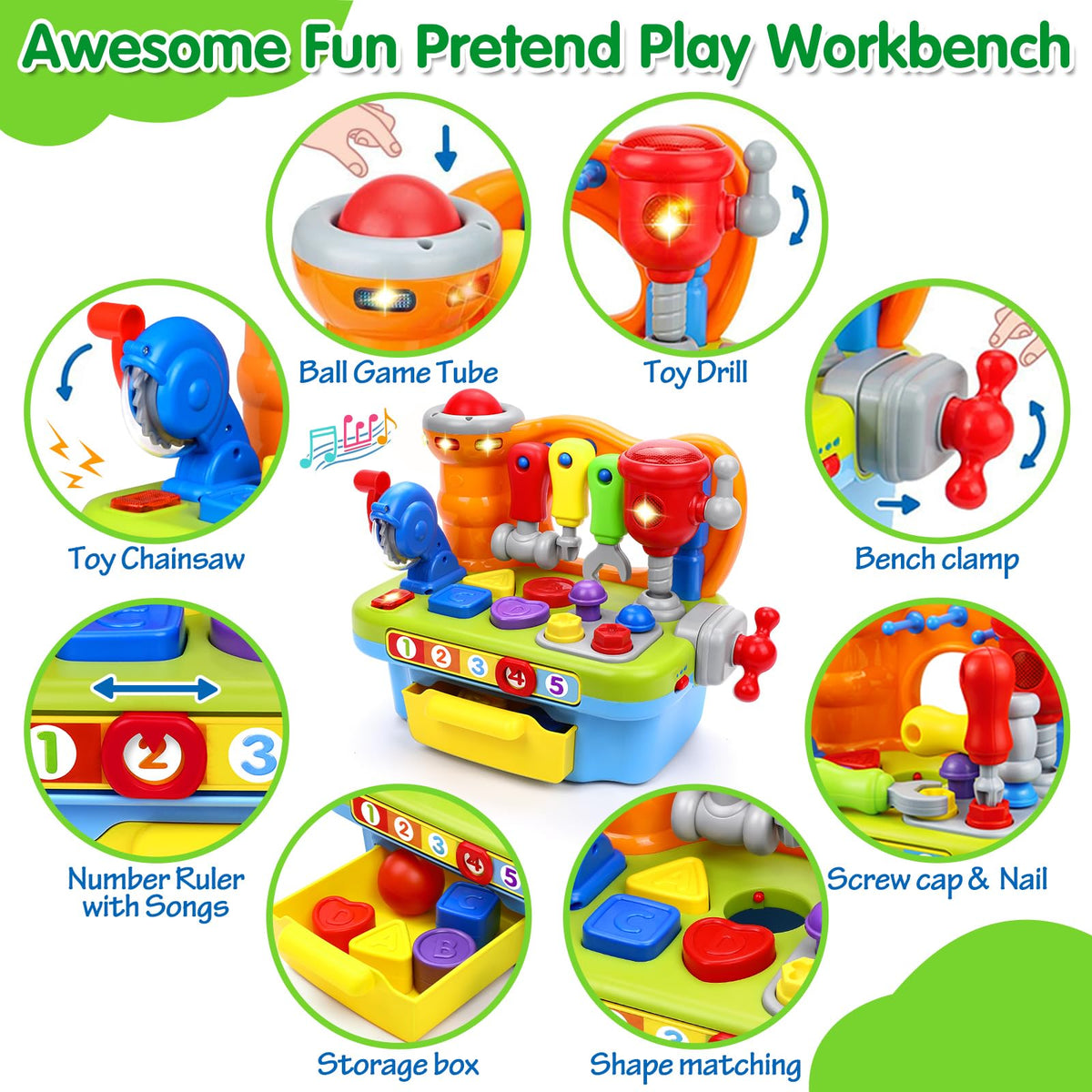 Toys for 1 Year Old Boy, Musical Toy Tool Bench, 1 2 3 Years old Boy Gifts