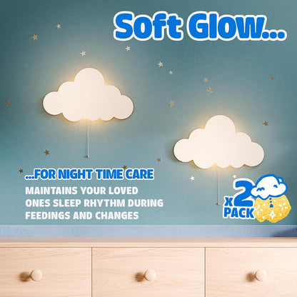 Tipperk 2 Pack - Floating Cloud Wall Lamp for Nursery & Kids Bedroom | Battery-Operated Hanging