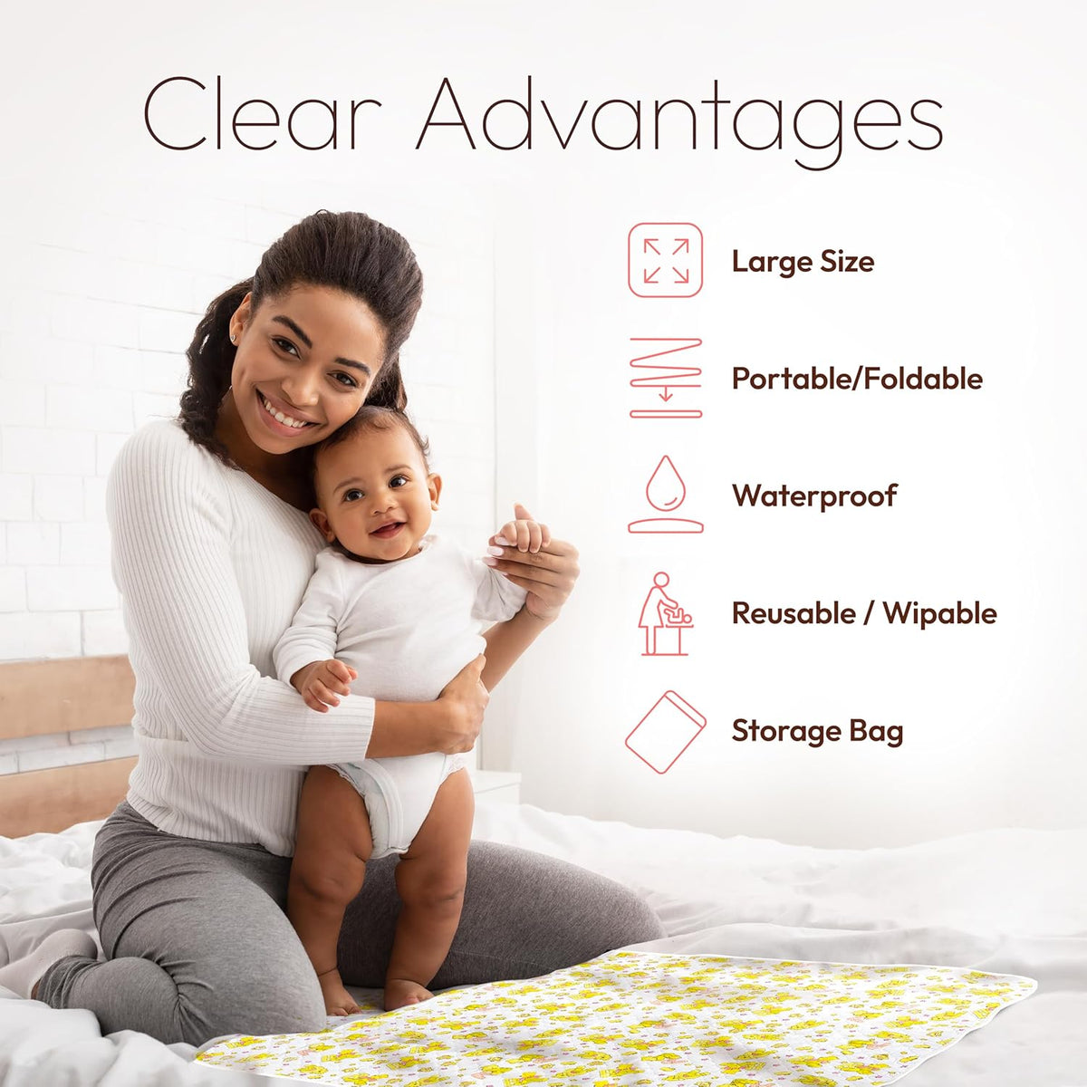 Baby Changing Mat - 31,5 x 25,5 inch Waterproof Portable Travel Changing Pad - Wipeable Liners with