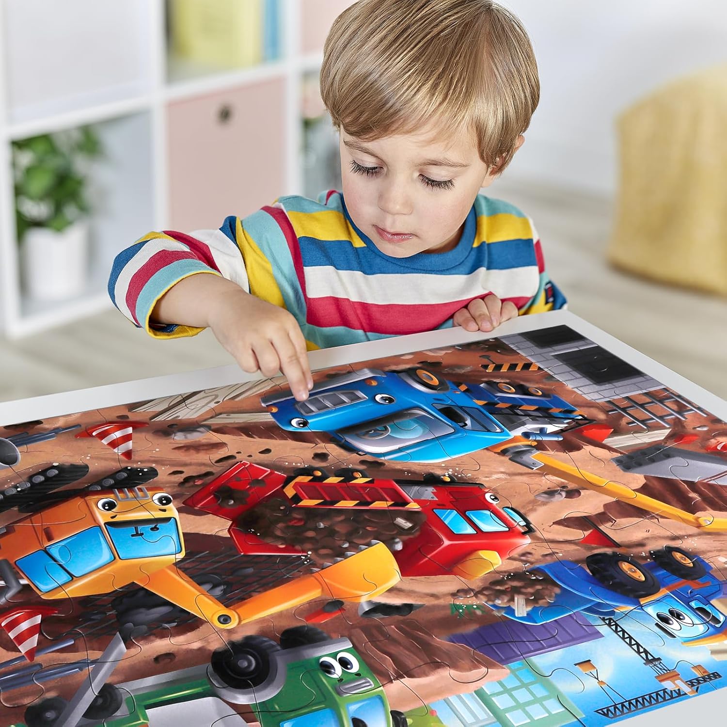 Jumbo Floor Puzzle for Kids,Construction Site Jigsaw Large Puzzles,48 Piece Construction Vehicle