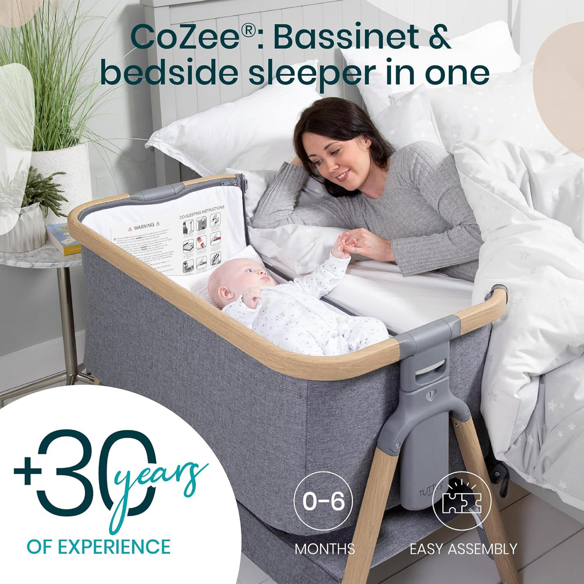 CoZee® 2-in-1 Baby Bassinet & Bedside Sleeper - Fast-Folding Bedside Bassinet, Baby Crib with 6