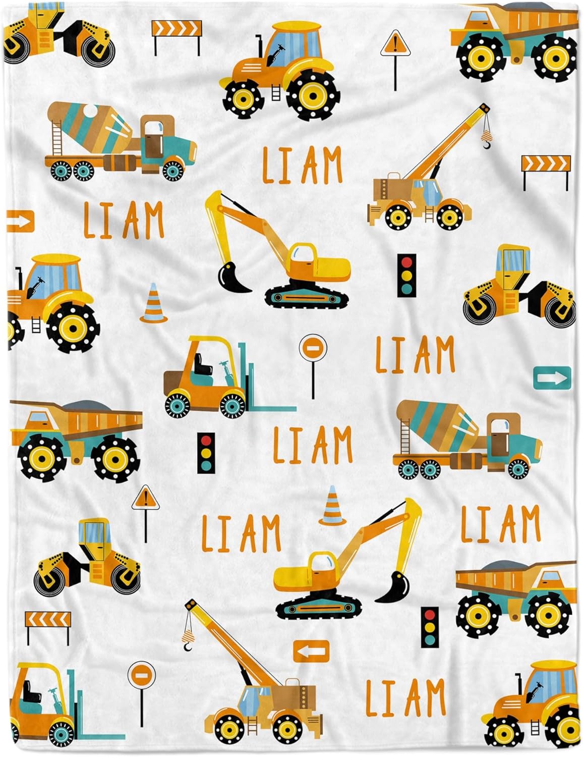 Personalized Truck Excavator Blanket with Name Cutsom Blanket for Baby Boy Car Lover Toddler Kids
