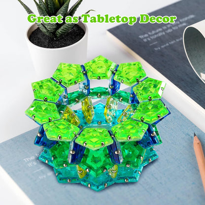 RoomyRoc Magnetic Fidget Sphere - Pentagons Magnets Balls - 12 Piece Set - Crystal Bright Green