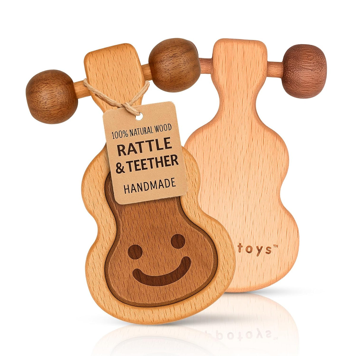 Wooden Teething Toys for Baby 0-6 Months – Organic Natural Non-Toxic Handmade Teether with Beads &