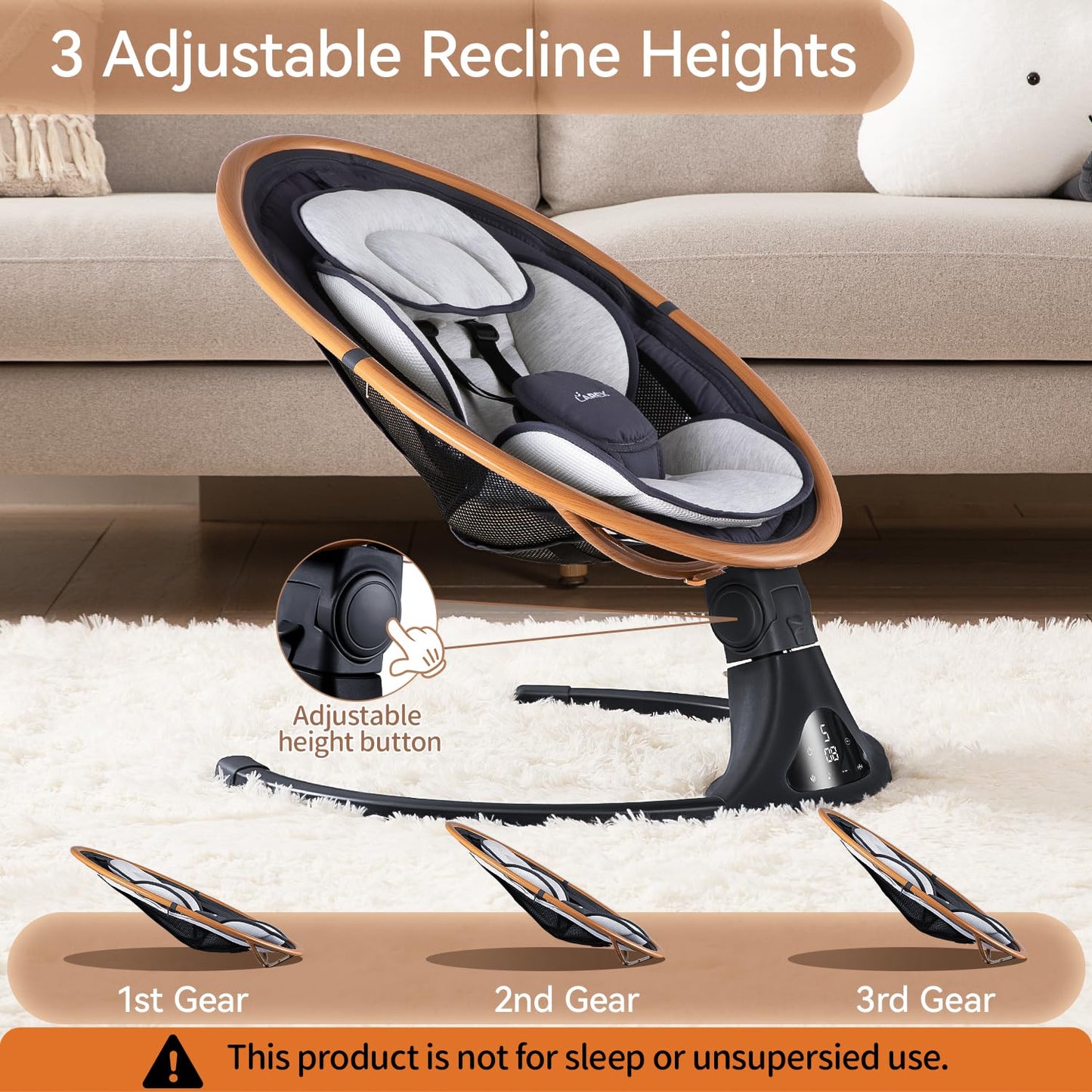LAREX Baby Swing to Toddler Electric Infant Swing Portable for Newborn Boy Girl, 5 Sway Speeds with
