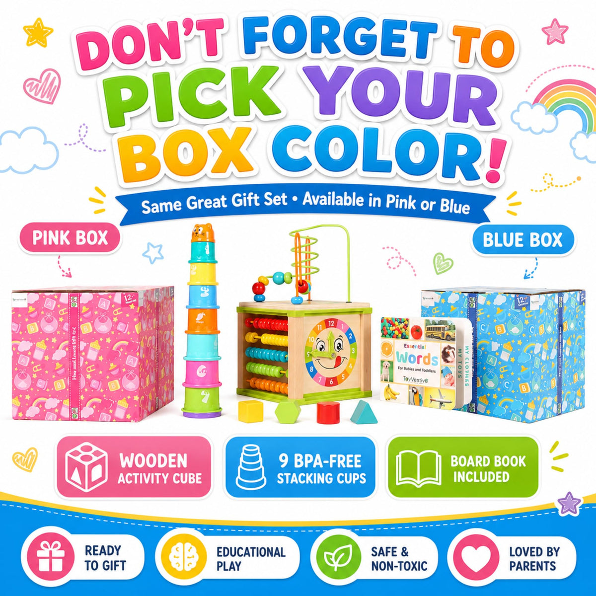 Wooden Activity Cube for 1 Year Old - 1 Year Old Boy Gifts - 1 Year Old Boy Toys - Educational Toys