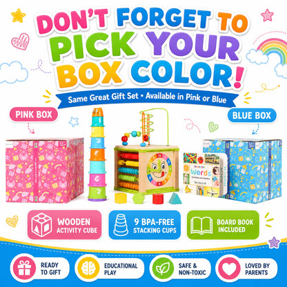 Wooden Activity Cube for 1 Year Old - 1 Year Old Boy Gifts - 1 Year Old Boy Toys - Educational Toys