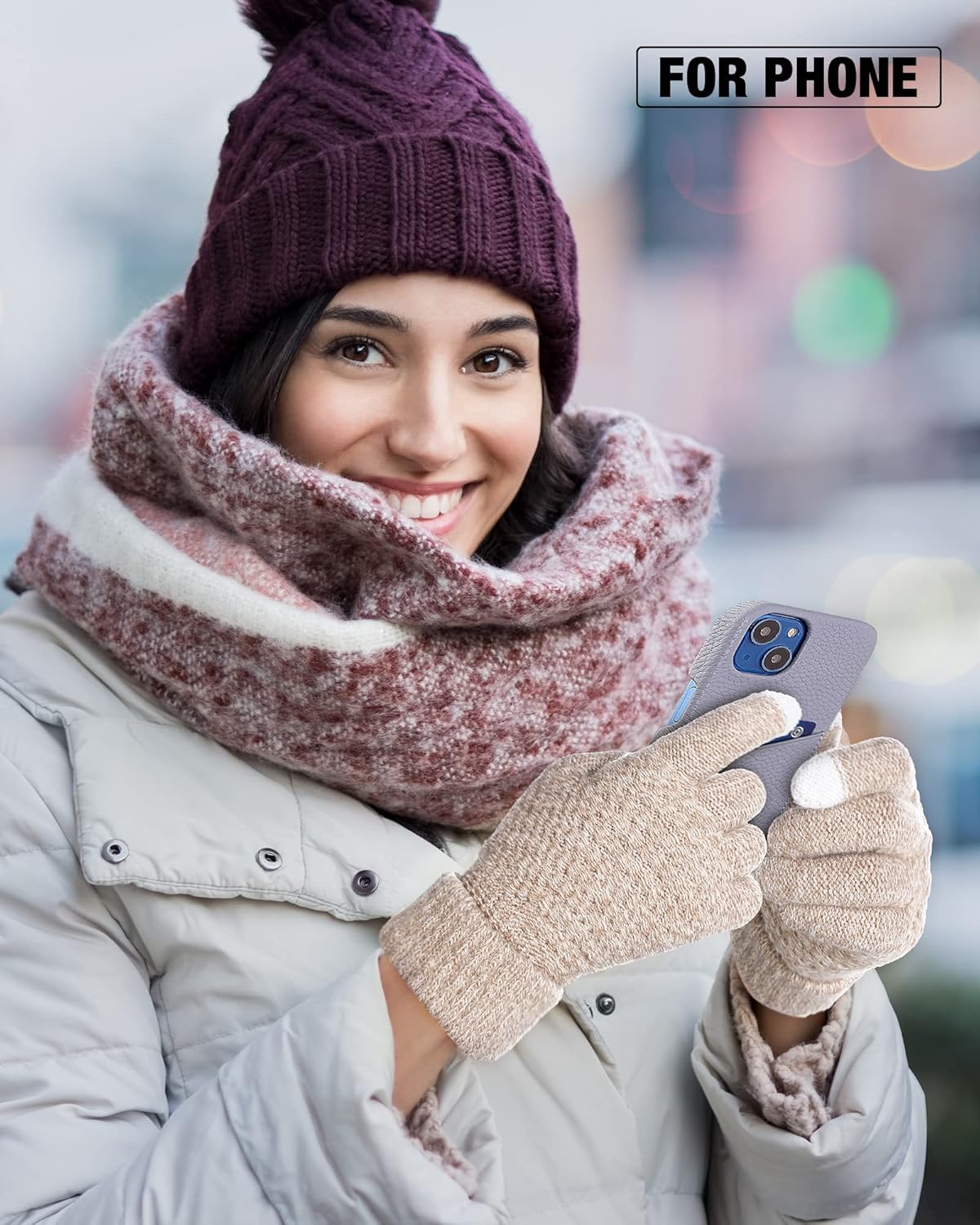 Geyoga 2 Pairs Women's Winter Touch Screen Gloves Soft Warm Fleece Lined Knit Elastic Cuff Winter