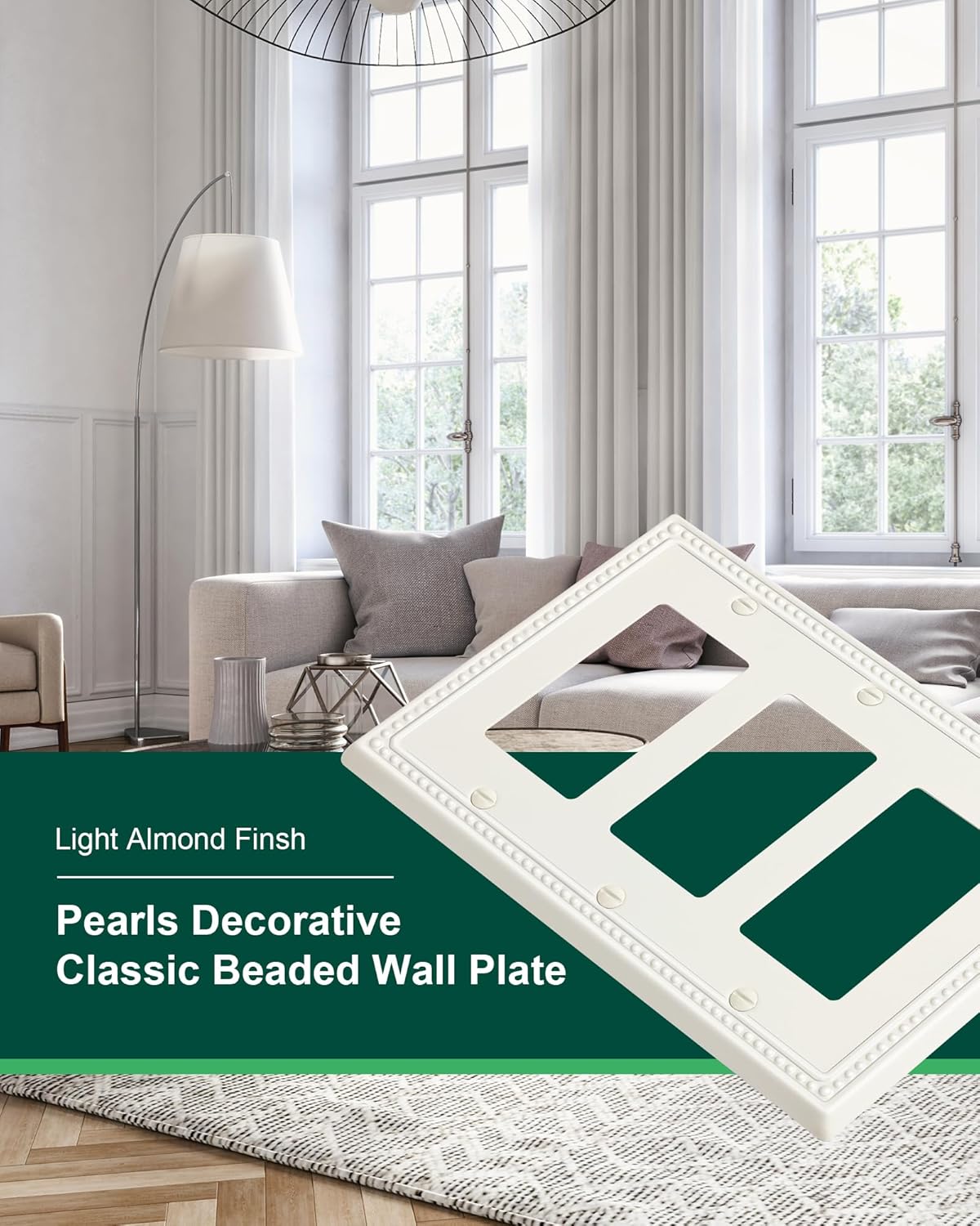 2-Pack Triple Decorator Outlet Cover Plate, Light Almond Pearls Decorative Switch Plates Covers