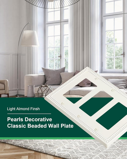 2-Pack Triple Decorator Outlet Cover Plate, Light Almond Pearls Decorative Switch Plates Covers