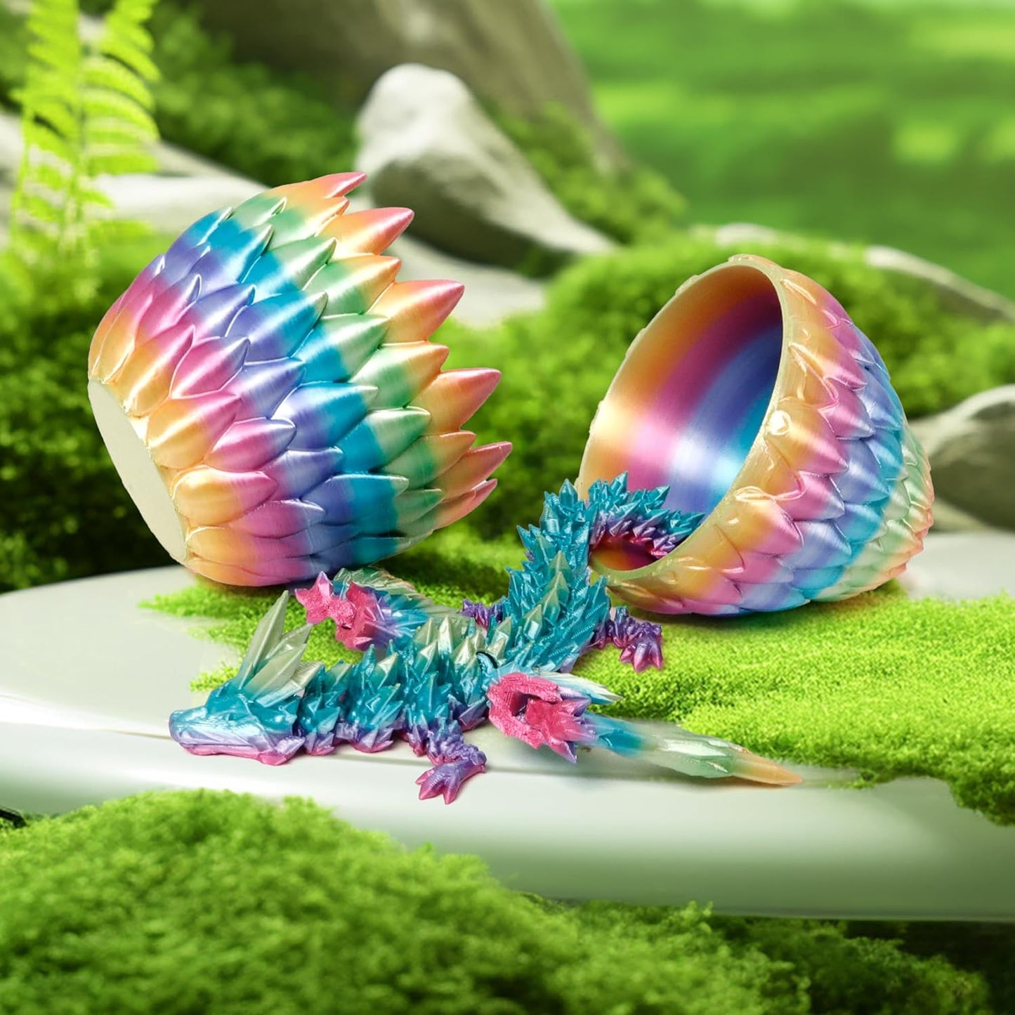 3D Printed Dragon Egg, Rainbow Flying Dragon in Colorful Eggs, Fidget Toy for Birthday Gift