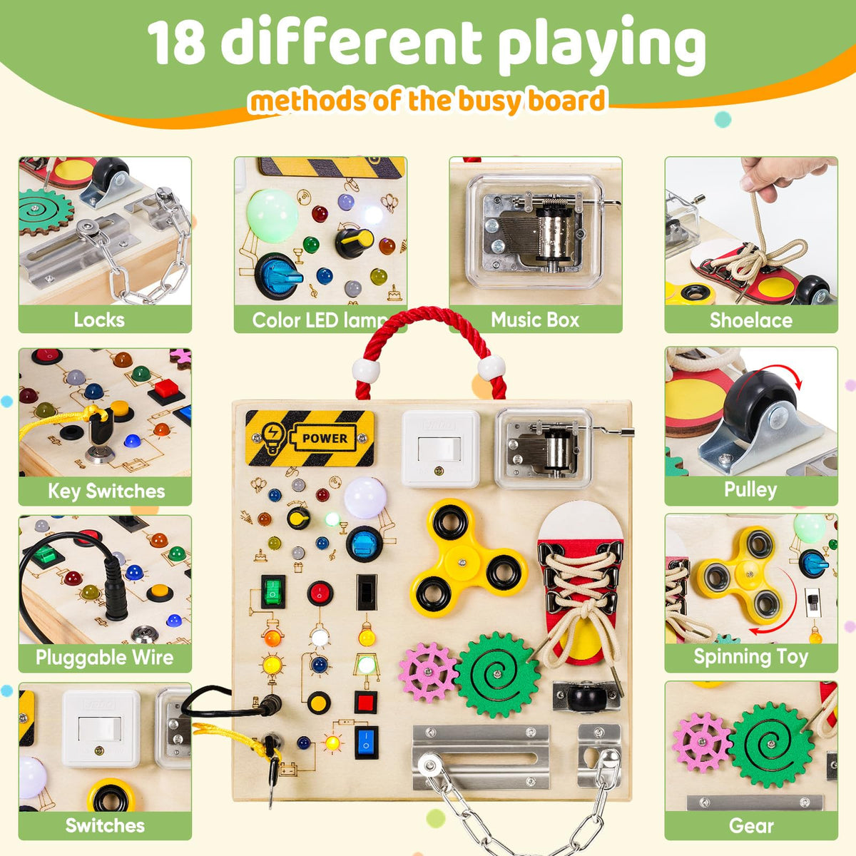 Montessori Wooden Busy Board Toys for 1 2 3 Boys Girls,Toddler Sensory Educational Fidget Board
