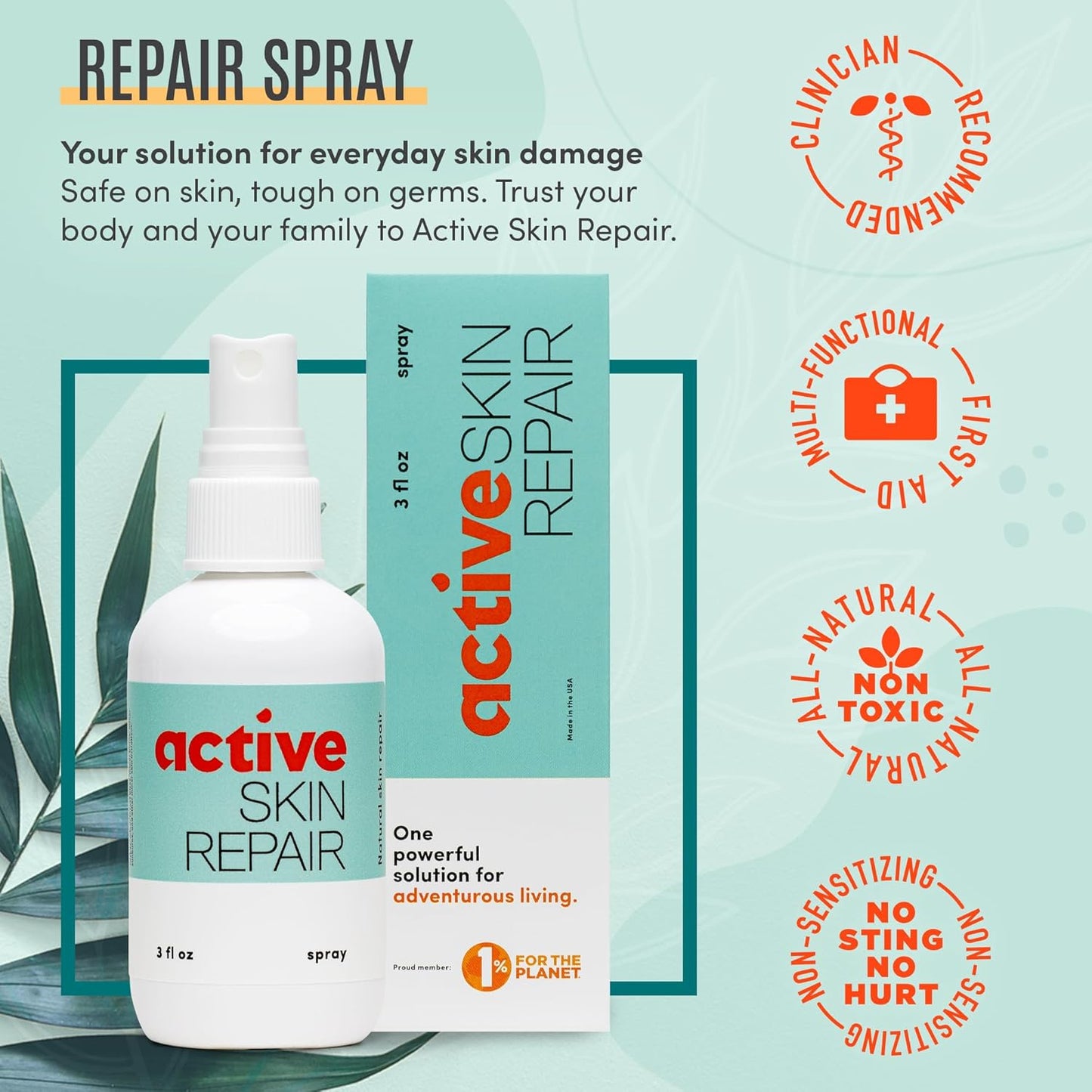 Active Skin Repair First Aid Healing Skin Spray - Natural & Non-Toxic with Hypochlorus Acid for