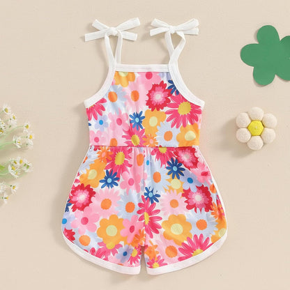 WZTYYDS Toddler Baby Girl Summer Clothes Floral Romper Tie-Up Strap Halter Jumpsuit Infant Summer
