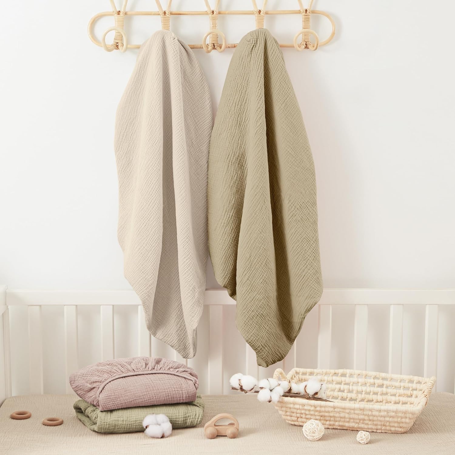 Bearmoss Muslin Crib Sheets 100% Cotton Baby Crib Sheets Fitted for Standard Crib Mattress &