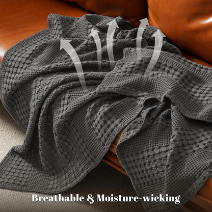 PHF 100% Cotton Waffle Weave Blanket Twin Size, Soft Lightweight Breathable Cozy Summer Blankets