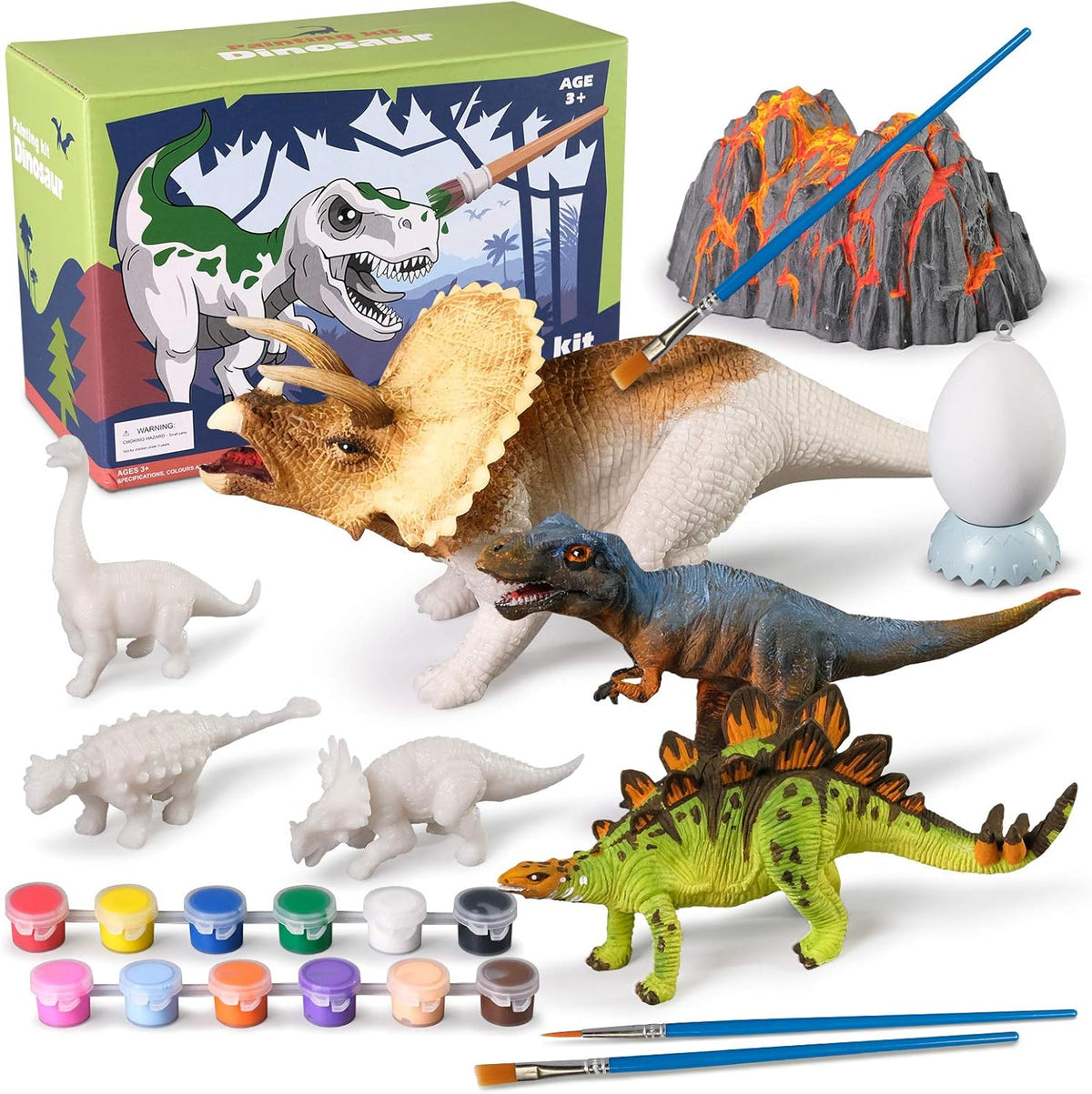 3D Dinosaurs Painting Kit with 12 Dinos for Kids Age 3-15, Arts and Crafts Kits Drawing Toys with