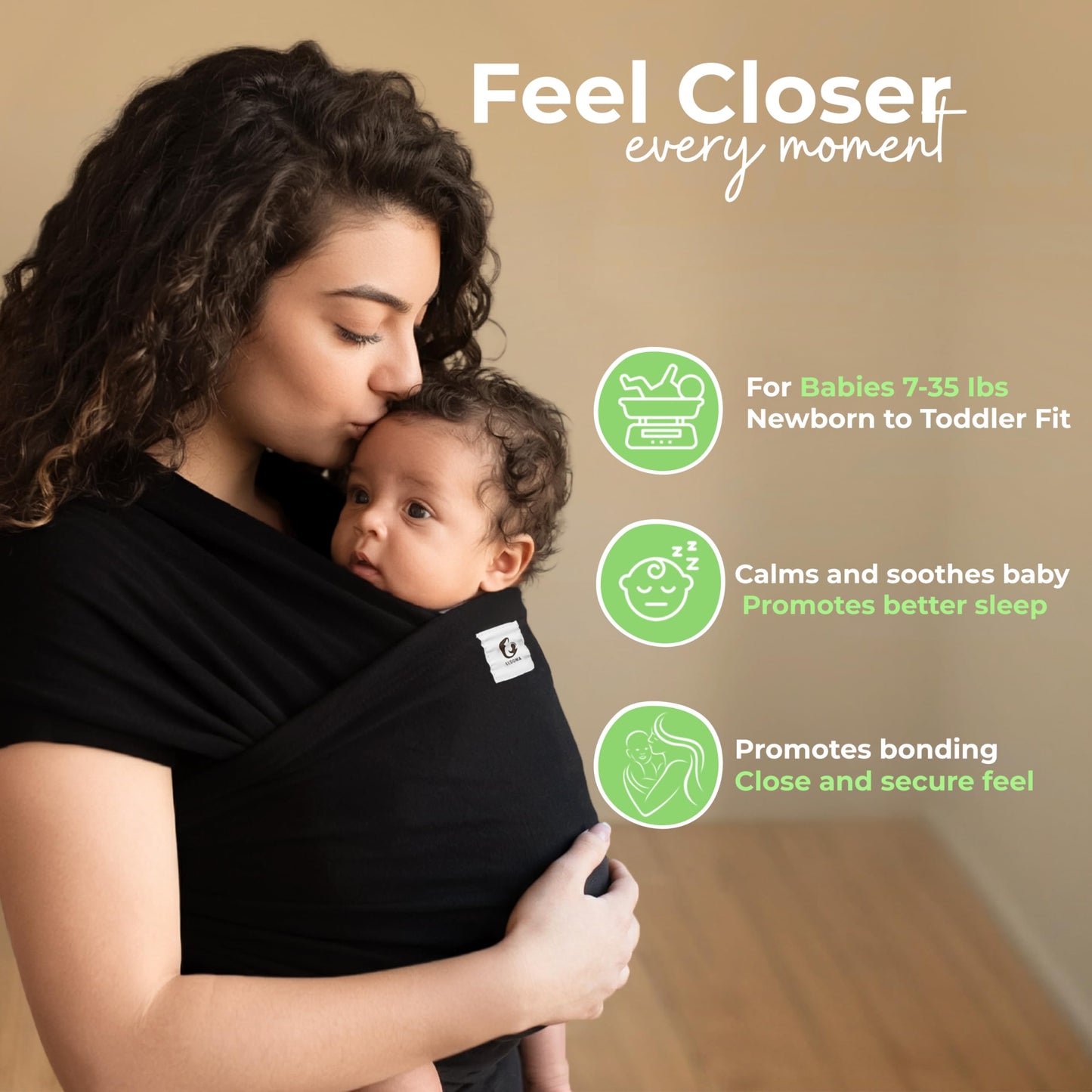 ELDOMA Black Baby Wrap Carrier - Lightweight, Breathable Baby Sling, Hands Free Baby Carrier Sling