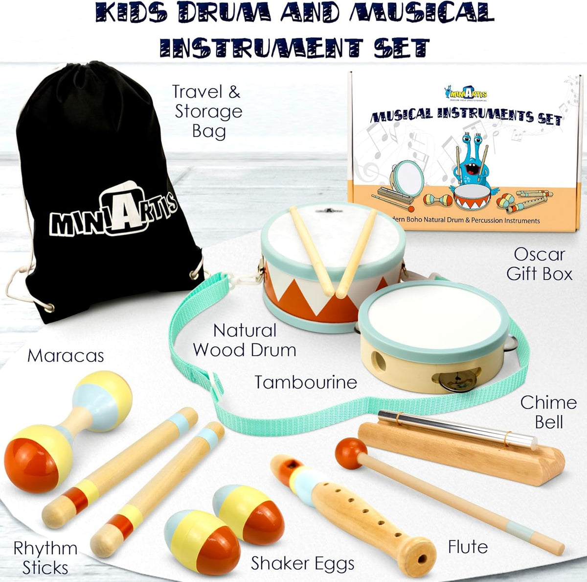 MINIARTIS Toddler Musical Instruments - Montessori Wooden Musical Toys for Toddlers 1-3 | Modern
