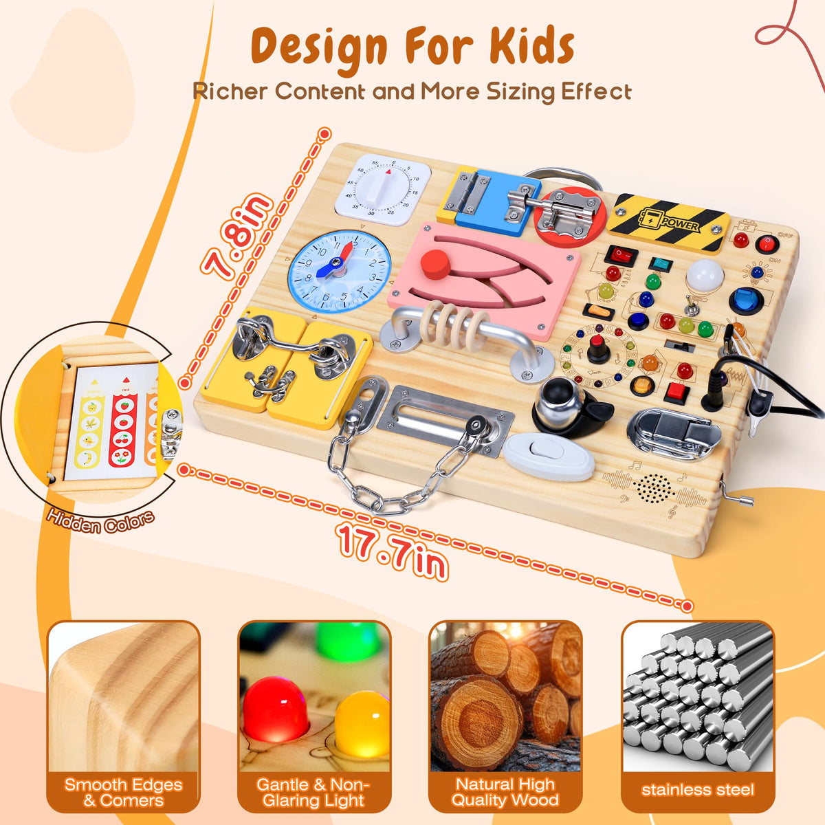 25 in 1 Busy Board with 13 LED Light Switches and 12 Activity, Montessori Toys for 1 2 3 Years Old
