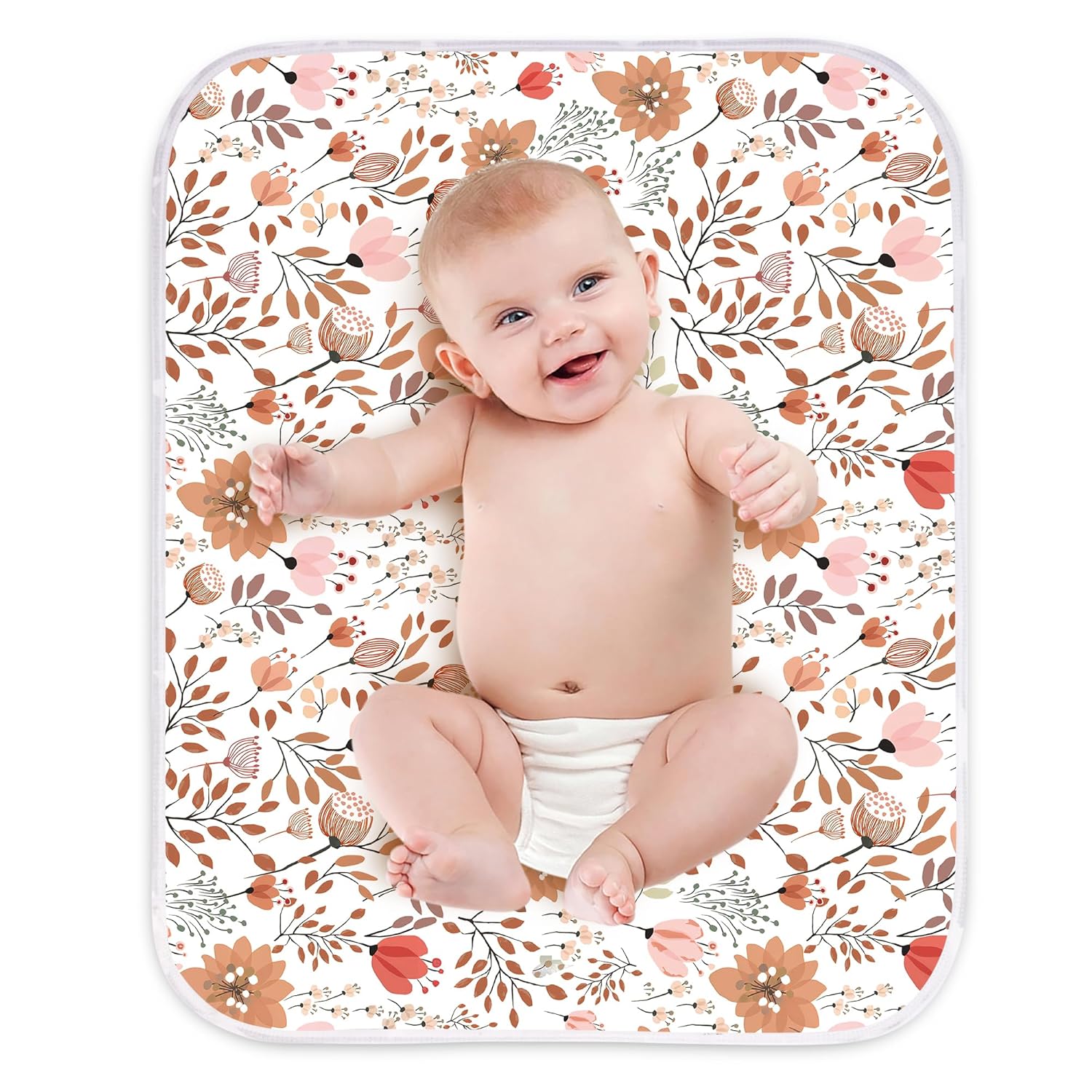 Diaper Changing Pads for Baby, Flower Change Mat, 3Layers Waterproof Change Pad Foldable Absorbent