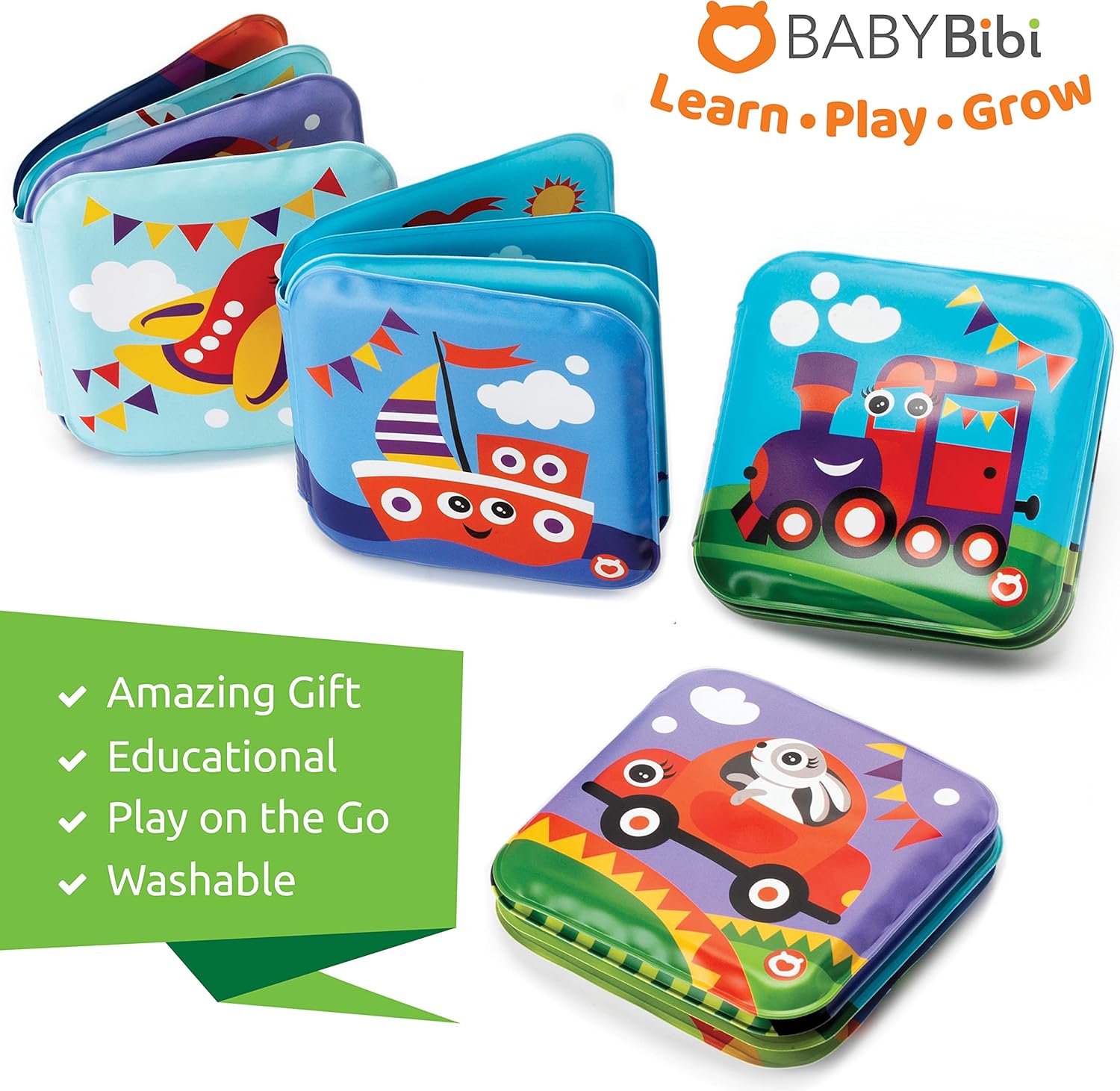 Floating Baby Bath Books - Transport Themed Bath Books for Babies, Infants - Waterproof, Mold-Free